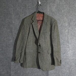 Harris Tweed Sport Coat Mens 44R Gray Herringbone Pure Wool Blazer Austin Scott